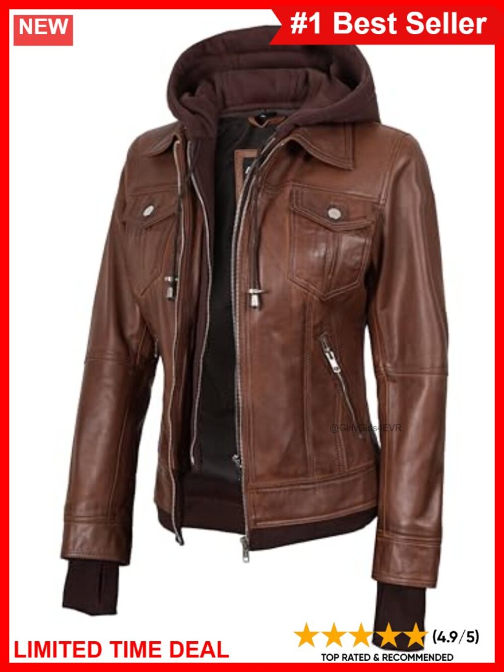 Lambskin Leather Jacket Detachable Hood Bomber Thumbholes